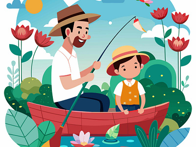 Fishing on the lake graphic design illustration vector