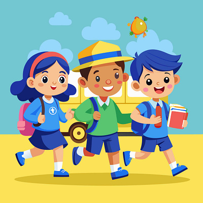 Happy kids go to school graphic design illustration vector