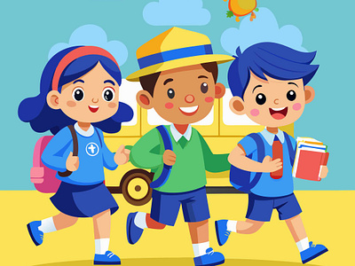 Happy kids go to school graphic design illustration vector