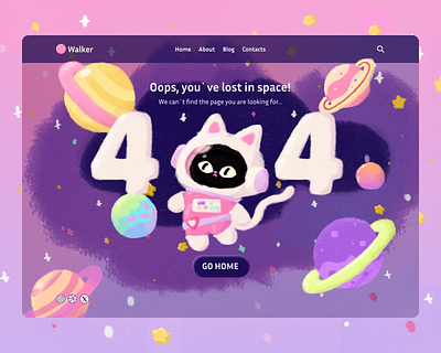 { 404 } Error - You`ve lost in space! 2d art 404 page animation clip studio csp doodle error page framer illustration page not found portfolio typography ui ux web design website