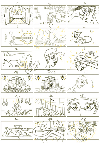 Presentation storyboard of a short animated film animation concept art digital art storyboard