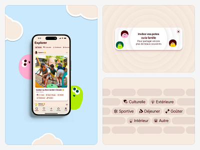 Bimbee・New Mobile App for happy families app children clouds colorful craft family friendly icons illustration ios iphone mobile product design sky ui design ux design