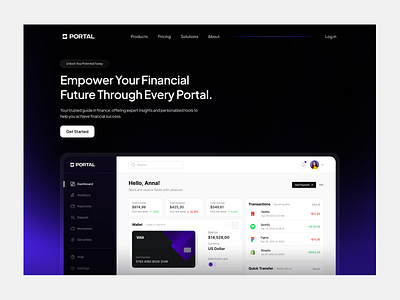 Portal - Banking Landing Page banking dark mode finance fintech graphic design landing page minimal modern online bank ui ux web design website