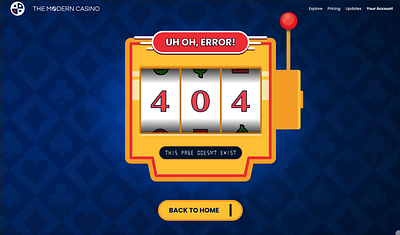Casino SAAS website 404 error page branding design framer ui ux web design