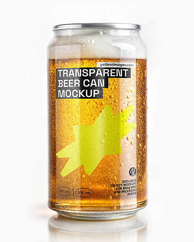 Transparent Can of Lager Beer with Drops of Condensation Mockup branding design graphic design illustration logo vector