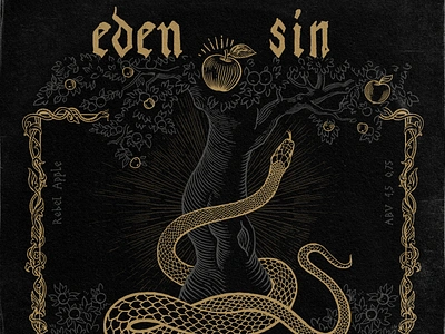 Label design for Rebel Apple apple bottle design branding cider dark snake label label design bottle sin snake tree and snake