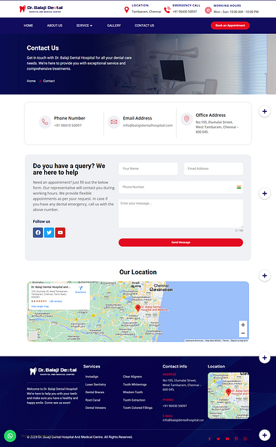 Contact page for dental hospital branding design ui webdesign webdeveloper wordpress
