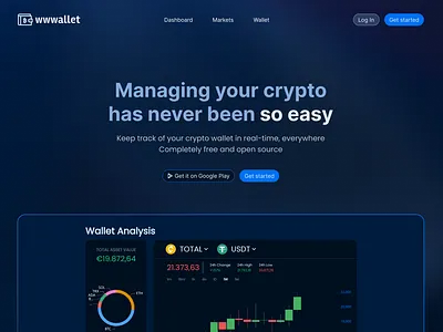 Crypto tracking web app landing page app background branding design landing landing design landing page logo typography ui ux web app design