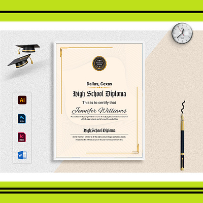 high school diploma certificate design template a4 adobe illustrator branding certificate design template complexity design design template editable graphic design high school diploma certificate
