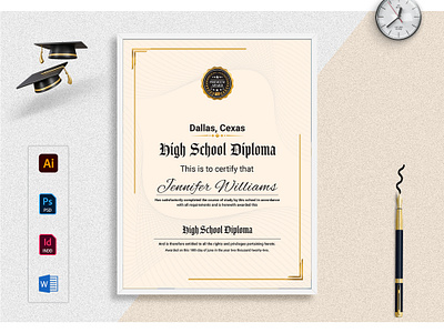 high school diploma certificate design template a4 adobe illustrator branding certificate design template complexity design design template editable graphic design high school diploma certificate
