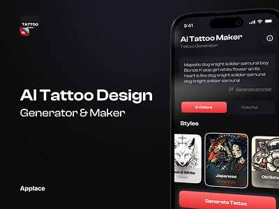 AI Tattoo Generator & Maker | Mobile App ai app branding design design app figma generator illustration mobile mobile app tattoo tattoo app ui ux