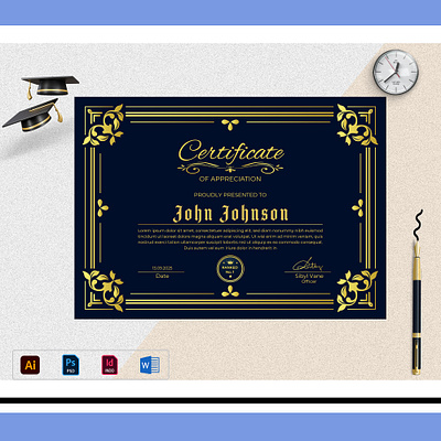 Certificate Design Template, certificate of appreciation a4 adobe illustrator appreciation badge branding certificate design trmplate certificate of appreciation design design template editable graphic design