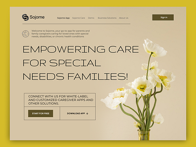 Sojorne Website Landing Page Redesign antdesk child development community support design for good developmental health digital design family support hydrocephalus inclusive design landing page landingpage design minimal design sojorne special needs tanjinnishee ui ui ux design user exxperience web design web redesign