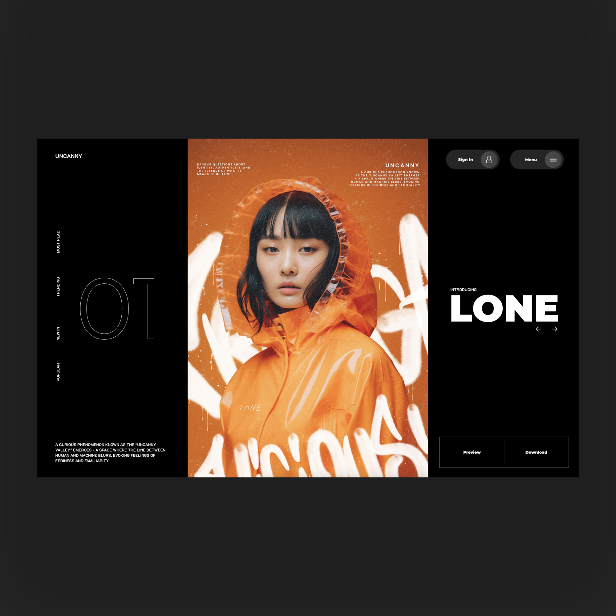 Uncanny Magazine Web Ui Landing Shot branding design fashion graphic design illustration magazine photography ui ui design ux ux design web design