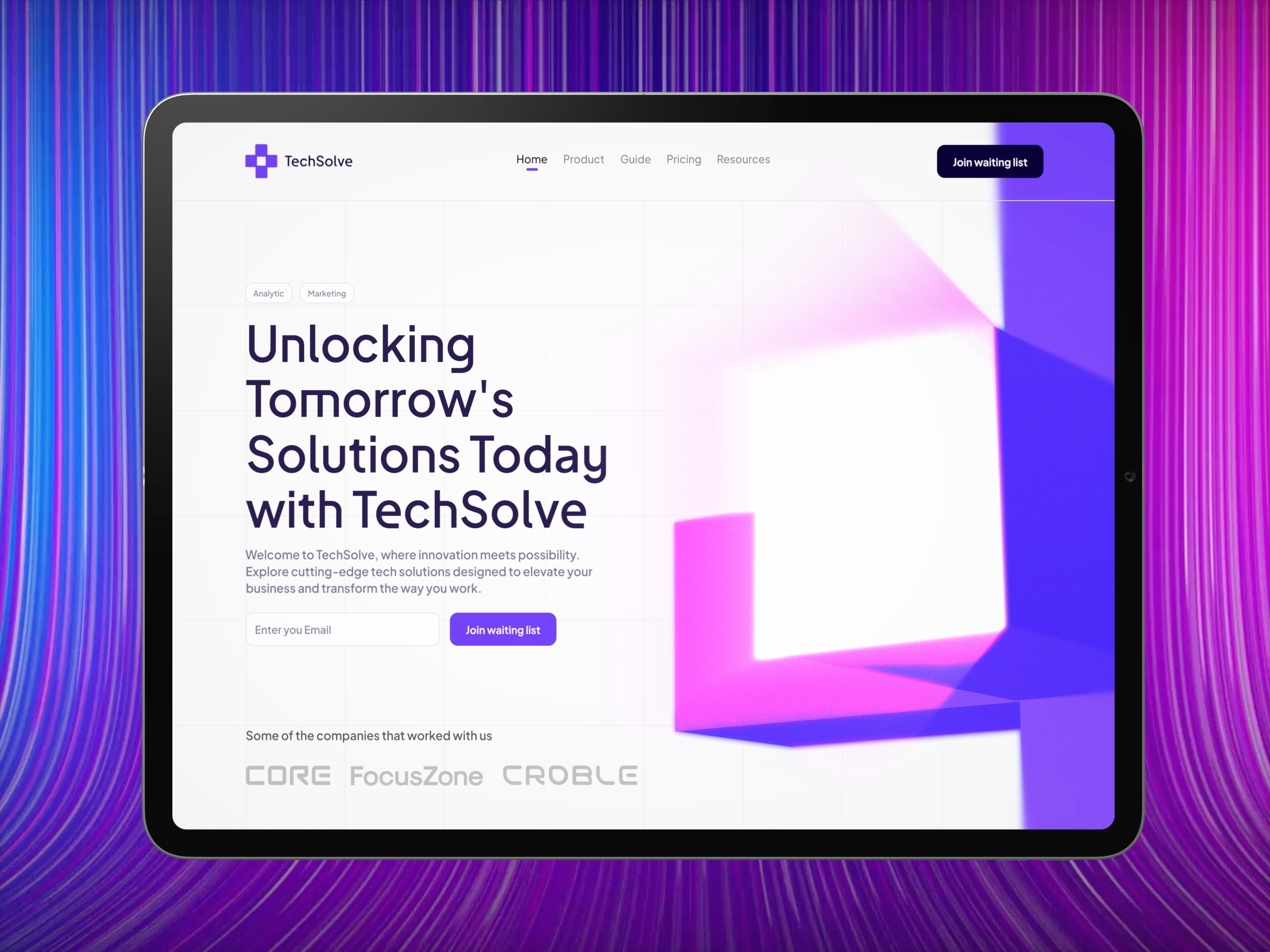 TechSolve - Landing 3d 3d motion ai ai provider animation header home page joine waiting list landign motion landing logo logo motion motion graphics navbar ui uidesign uiux uix