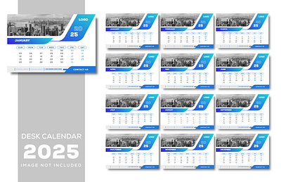 Blue color modern 2025 calendar design template with 12 month. customizable calendar