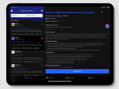 Job Search Application Concept (iPad) app design application design bottom sheet design interaction design ipad job job board job search app material design mobile app product design ui ux