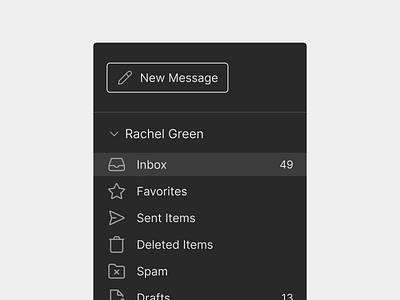 Email sidebar navigation archive dark mode deleted items design exploration drafts email sidebar navigation figma icons inbox labels new message personal product design sent items sidebar navigation menu spam ui ux web web design