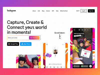 Instagram Landing Page [01] big tech branding design english global product gradient instagram landing page meta social media ui user interface ux web design website
