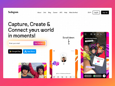 Instagram Landing Page big tech branding design english global product gradient instagram landing page meta social media ui user interface ux web design website