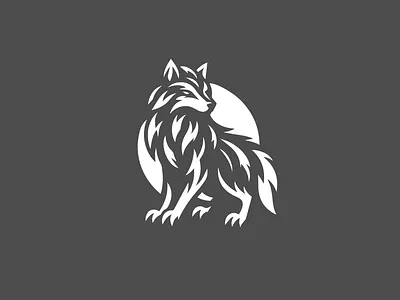 Wolf and Moon Minimal Logo Icon identity