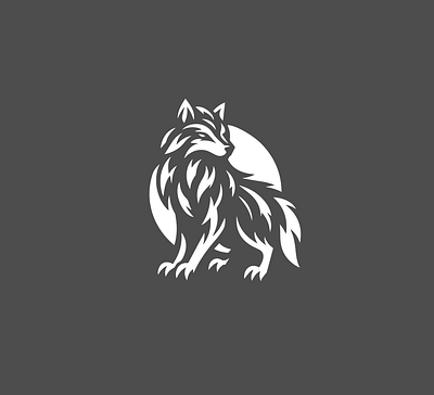 Wolf and Moon Minimal Logo Icon identity