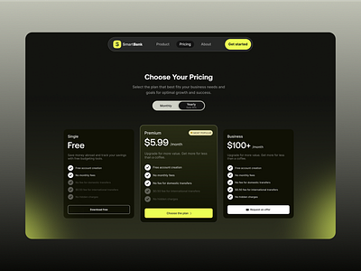 Smart Bank - Concept Of Pricing Section modern price page pricing pricing section professional ui uiux uiux design ux web design website