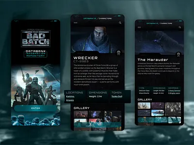 Star Wars Databank BB app bad batch blue brian white dark theme design futuristic galaxy product sci fi star wars technical ui ui design