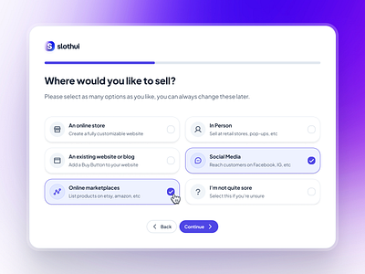 slothUI: World's Laziest Design Sytem | Onboarding Screen UIUX clean design system figma figma design system minimal modern onboarding onboarding card onboarding card ui onboarding design onboarding screen onboarding ui purple simple slothui soft ui ui kit user onboarding user onboarding ui