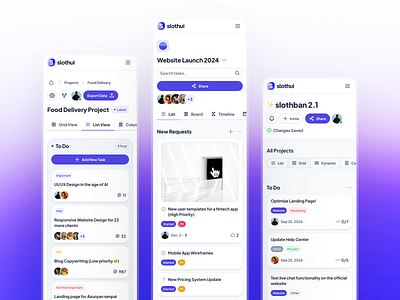 slothUI: World's Laziest Design System | SaaS Kanban UI Mobile clean design system figma figma design system gradient kanban kanban app kanban app mobile kanban dashboard kanban mobile kanban ui minimal mobile app project management app purple slothui soft ui ui design ui kit