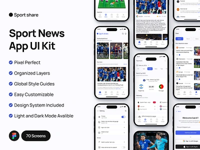 Sport share - Sport News App UI Kit app ball football live score log in mobile news newspaper prediction score sign in sign up sport ui ui kit workout