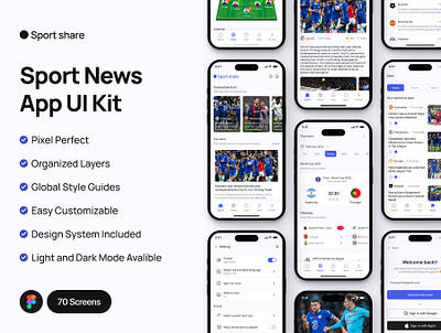 Sport share - Sport News App UI Kit app ball football live score log in mobile news newspaper prediction score sign in sign up sport ui ui kit workout