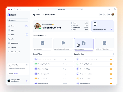 slothUI: World's Laziest Design System | SaaS File Manager UIUX clean dashboard dashboard layout ui dashboard ui design system file management file management app file management dashboard file management ui file manager file manager dashboard file manager ui gradient grid layout ui minimal modern orange simple soft ui kit