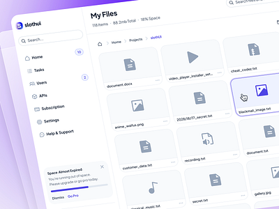 slothUI: World's Laziest Design System | SaaS File Manager Grid clean figma design system figma ui kit file management app file management dashboard file management ui file manager app file manager dashboard file manager ui gradient grid ui layout ui minimal purple saas saas dashboard saas layout ui saas ui slothui soft
