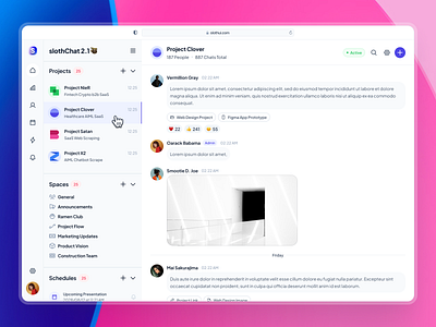 slothUI: World's Laziest Design System | Chat Messaging App UIUX blue chat app chat dashboard chat layout ui chat ui clean figma design system figma ui kit messaging app messaging dashboard messaging ui minimal modern pink saas chat app saas dashboard saas layout ui simple slothui soft