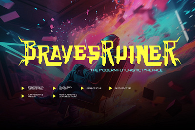 Braves Ruiner - Modern Futuristic Font ai cyber font future futuristic game intelligence mecha mobile modern new punk robotic tech techno font typeface ui ux web
