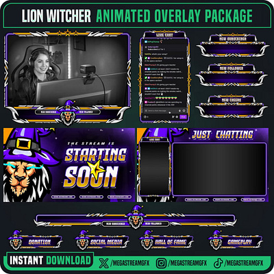 Lion Witcher Stream Overlay Pack - Thematic Overlay gaming overlays