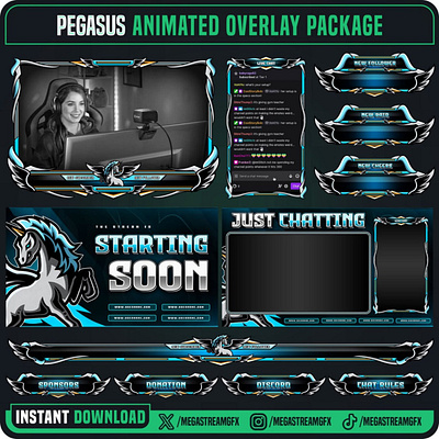 Pegasus Stream Overlay Pack - Overlay for Twitch/Discord/Youtube overlays package