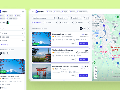 slothUI: World's Laziest Design System | Hotel Listing App UIUX clean figma design system figma ui kit green hotel app hotel listing app hotel listing dashboard listing app listing dashboard listing ui map ui minimal modern property app property listing ui saas app saas listing ui saas ui slothui soft