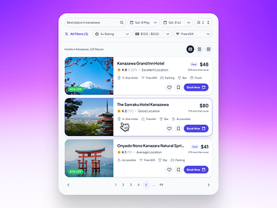 slothUI: Figma Design System for Gen Z | Hotel Listing Card UI card ui clean figma design system figma ui kit filter ui gradient hotel app hotel listing app hotel listing ui listing card ui listing ui minimal modern property app ui property listing app property listing ui purple slothui soft text input ui