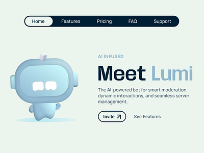 Lumi - A Concept Discord Bot bot branding cute discord features figma landing page support ui ux web design web ui website