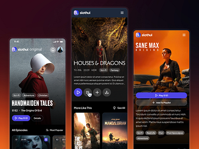 slothUI: World's Laziest Design System | Streaming App Mobile UI dark mode dark ui figma design system figma ui kit gradient minimal mobile app movie app movie app mobile movie app ui orange slothui streaming app streaming app mobile tv app tv app mobile tv app ui tv streaming app tv streaming app mobile video streaming pp