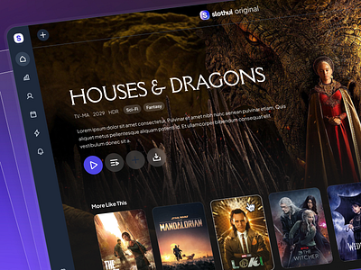 slothUI: World's Laziest Design System | SaaS TV Streaming Ap clean dark mode dark ui figma design system figma ui kit minimal modern movie app movie streaming dashboard movie streaming ui purple slothui streaming app tv app tv app dashboard tv streaming dashboard tv streaming ui video streaming app video streaming dashboard video streaming ui