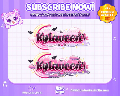 🖤CUSTOM VTUBER LOGO TEXT🩷 animation brand identity branding chibi emotes commission open concept art custom design cute emotes graphic design illustration logo streamer twitch emotes