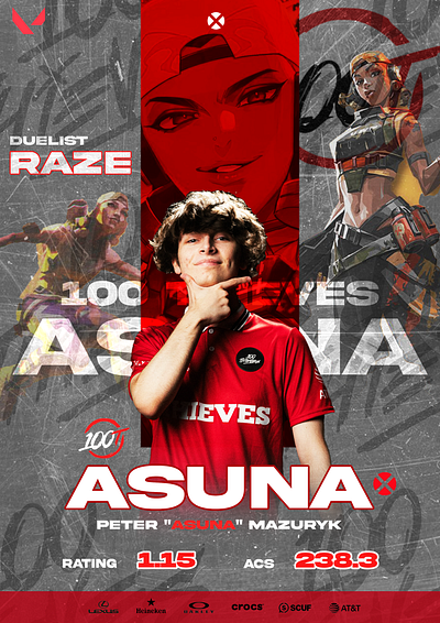 100 THIEVES - ASUNA 100 thieves asuna asuna esports esports poster graphic design valorant valorant poster