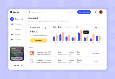 Dashboard for UI Marketplace Platform chart color palette dashboard design design system element finance marketplace playful ui uikit web app