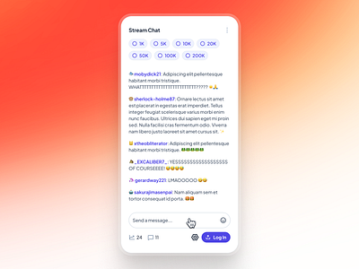 slothUI: World's Laziest Design System | Livestream Chat UIUX chat ui clean figma design system figma ui kit game livestream chat gaming chat ui gaming livestream chat gradient live chat ui live gaming chat livestream ui livestreaming ui minimal modern orange sidebar ui sidenav ui slothui soft streaming chat ui