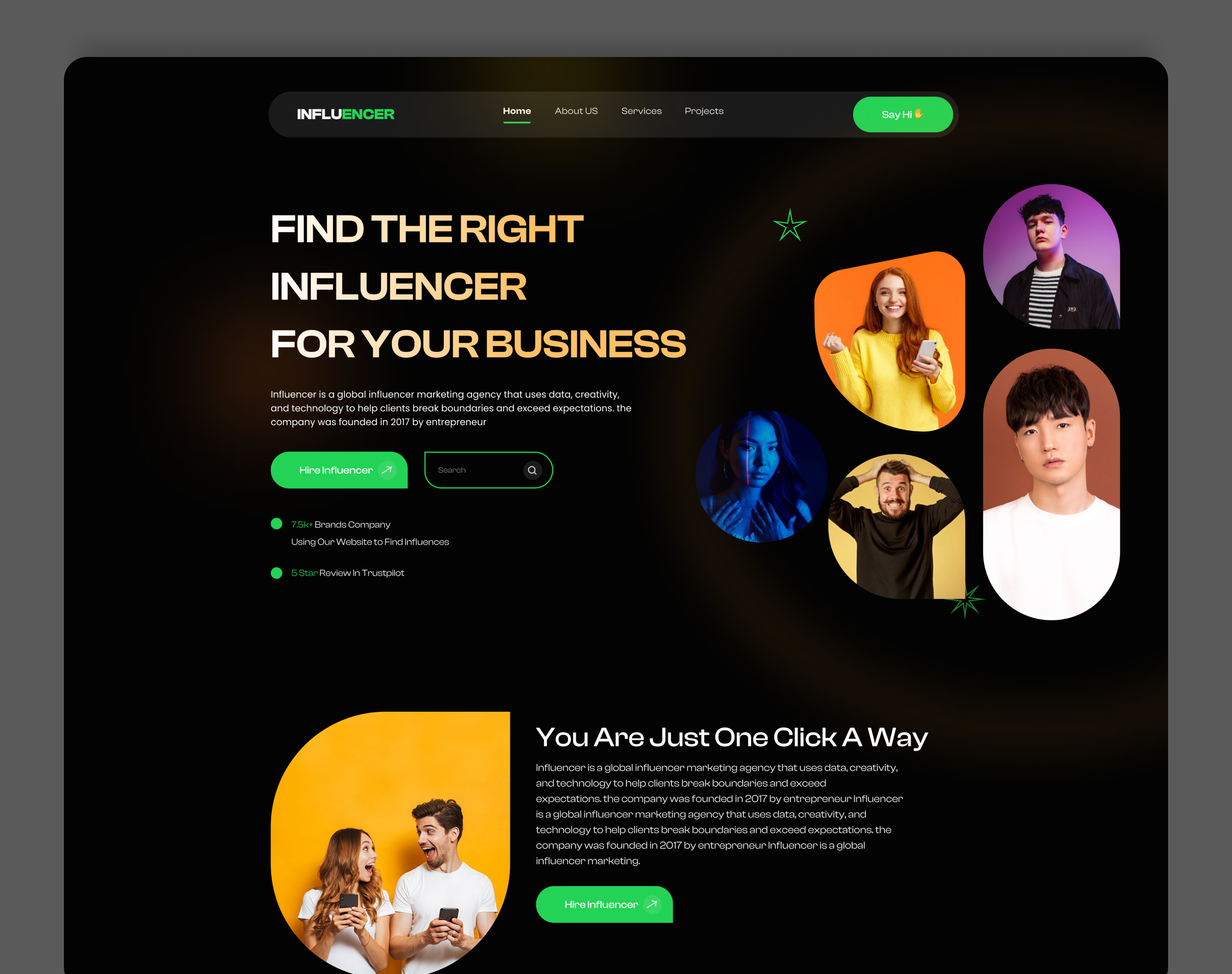 Influencer Agency Website Landing Page Template branding design designinspiration illustration influencer ins landingpage logo ui uiux webdesign website websitedesign