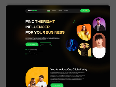 Influencer Agency Website Landing Page Template branding design designinspiration illustration influencer ins landingpage logo ui uiux webdesign website websitedesign