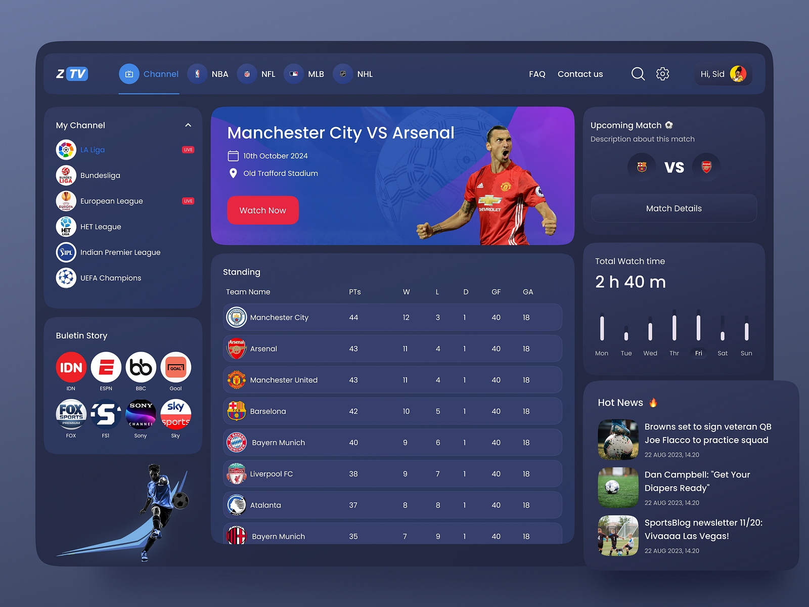 Sports TV UI by Syed Raju on Dribbble